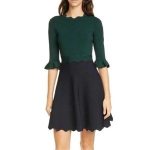 Ted Baker green and blue kit dress with scalloped edge